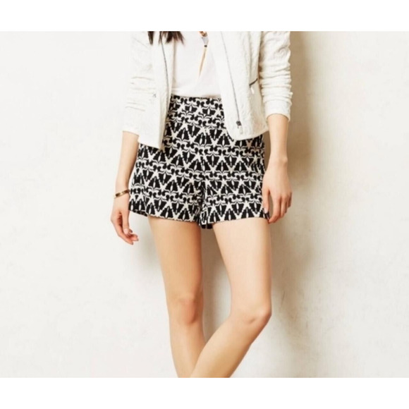 Anthropologie Pants - Cartonnier Anthropologie Lithograph High Rise Deco Print Short Sz 2 Black White